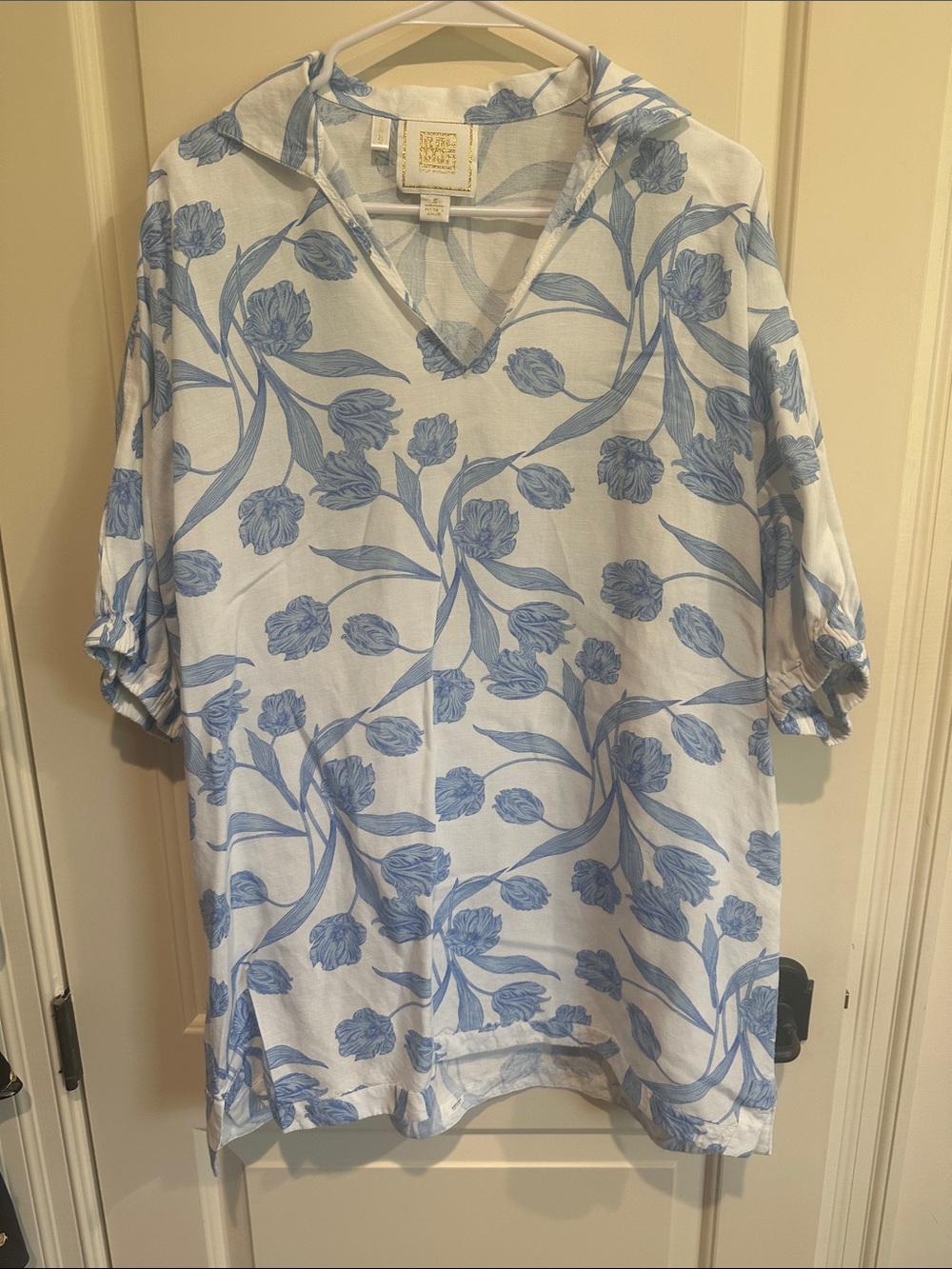 Women’s Mini Dress in White with Light Blue Floral Print